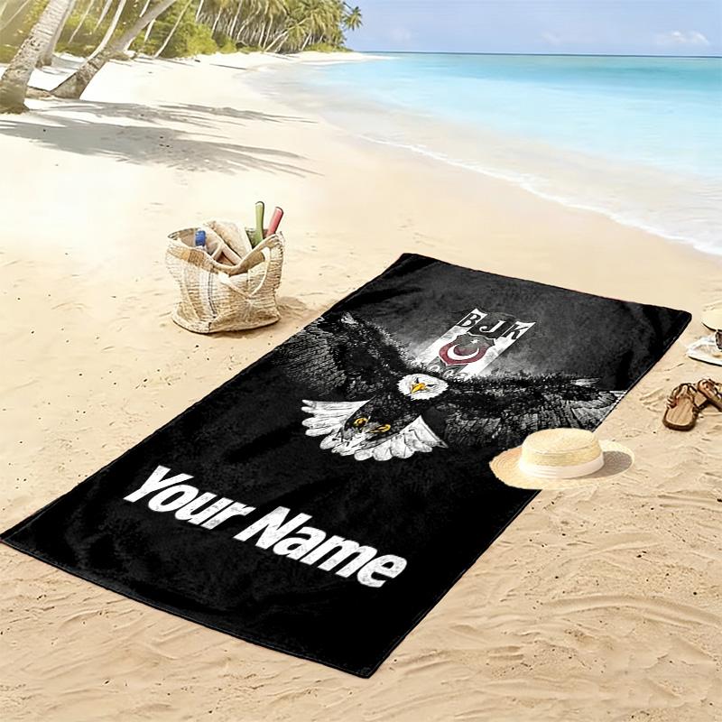 Name Custom Besiktas JK Logo Print Beach Towel, Large Soft Quick Dry Towel for Beach Camping Swimming