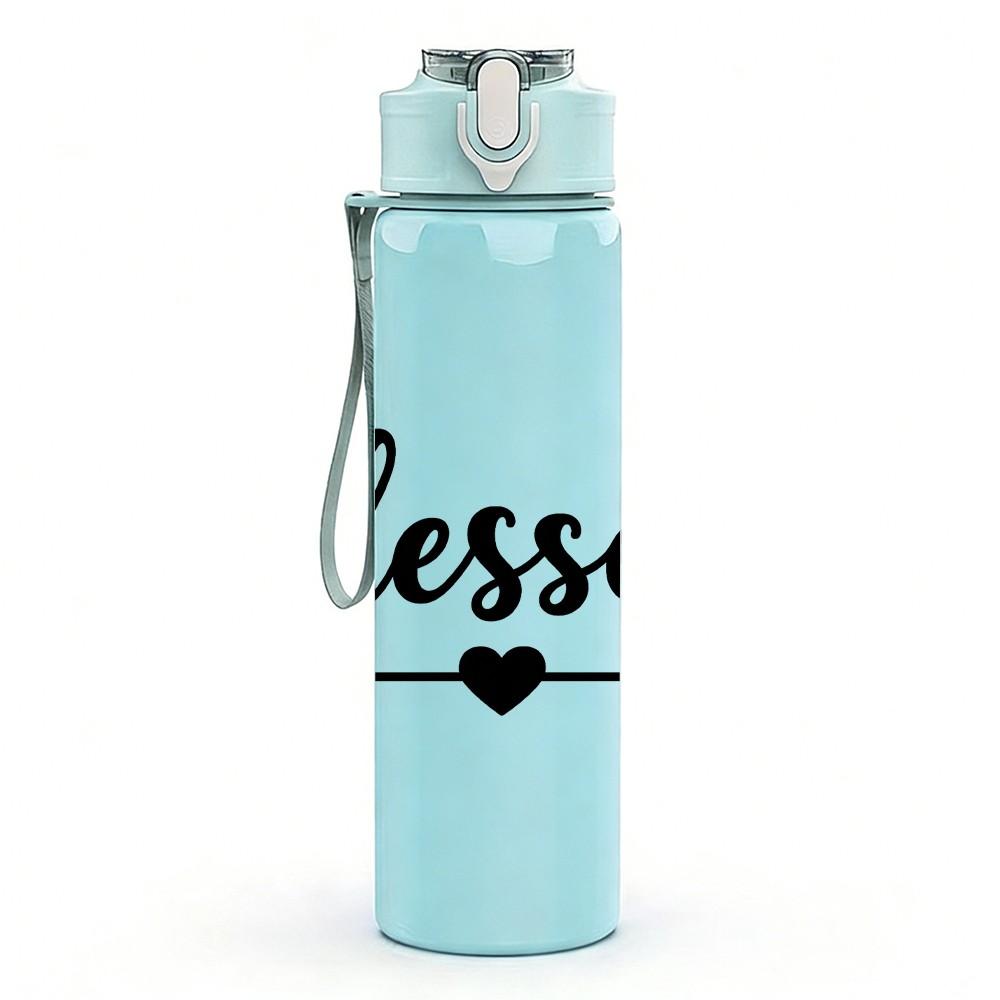 1PC Blessed Arrow Text 750ml Color Plastic Sports Water Bottle Leakproof Flip Straw Lid Suitable for Sports Office Home Use