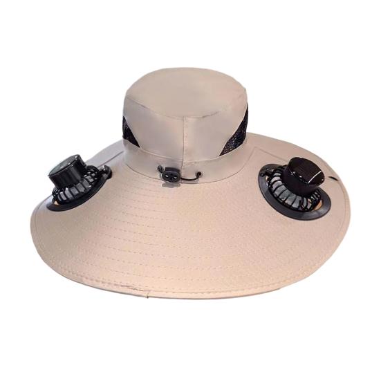 Buckle Hat with Dual Fans Large Battery Solar Charging Full-Face Sun Protection Large Brim Sun Hat Adjustable Drawstring Walking Cooling Hat
