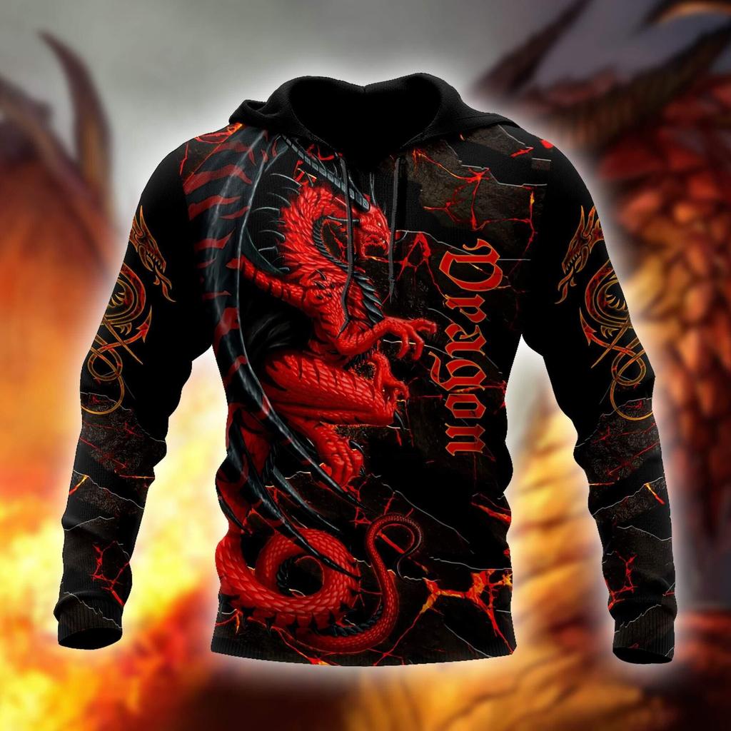 Spring Autumn Dragon And Tiger Tattoos 3D Print Unisex Deluxe Hoodie Men Sweatshirt Streetwear Pullover Casual Jacket Tracksuit