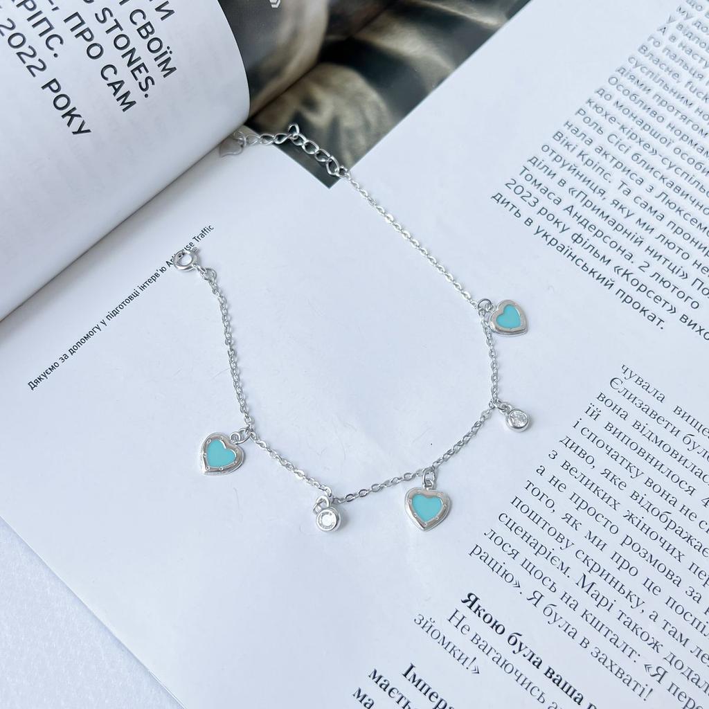 Серебряный браслет с фианитами, емаллю (2143628)