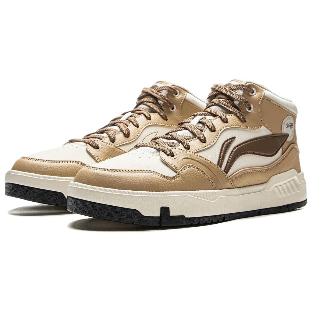 Li Ning Common 80-е Термостойкие Скользкие и Износостойкие Средние Скейтбордические Кроссовки Мужские Чайный Коричневый Экрю AGCV407-4