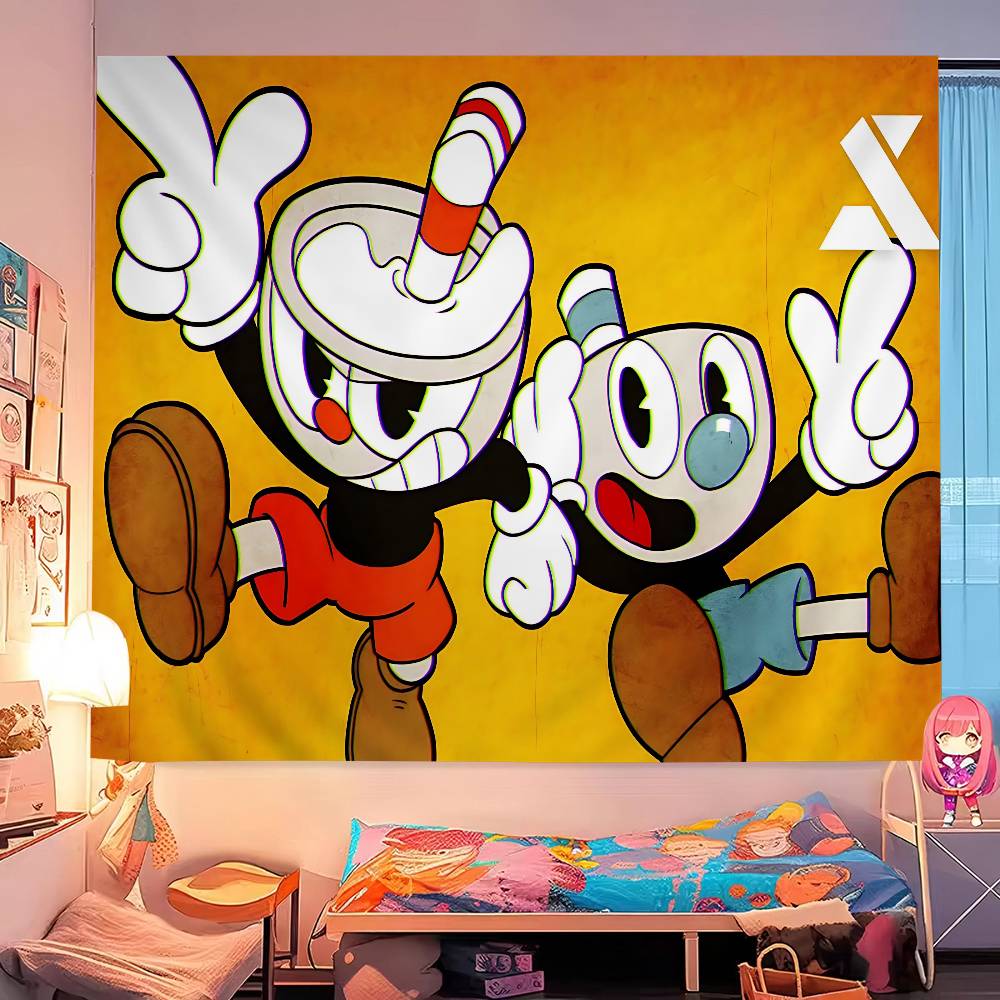 Cuphead Game Chart Tapestry Art Science Fiction Room Home Decor Cheap Hippie Wall Hanging