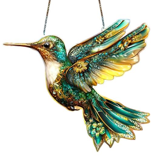 Colorful Bird Acrylic Hanging Decoration Indoor Outdoor Garden Yard Window Wall Hanging Stained Glass Effect Bird Ornament Suncatcher Sign