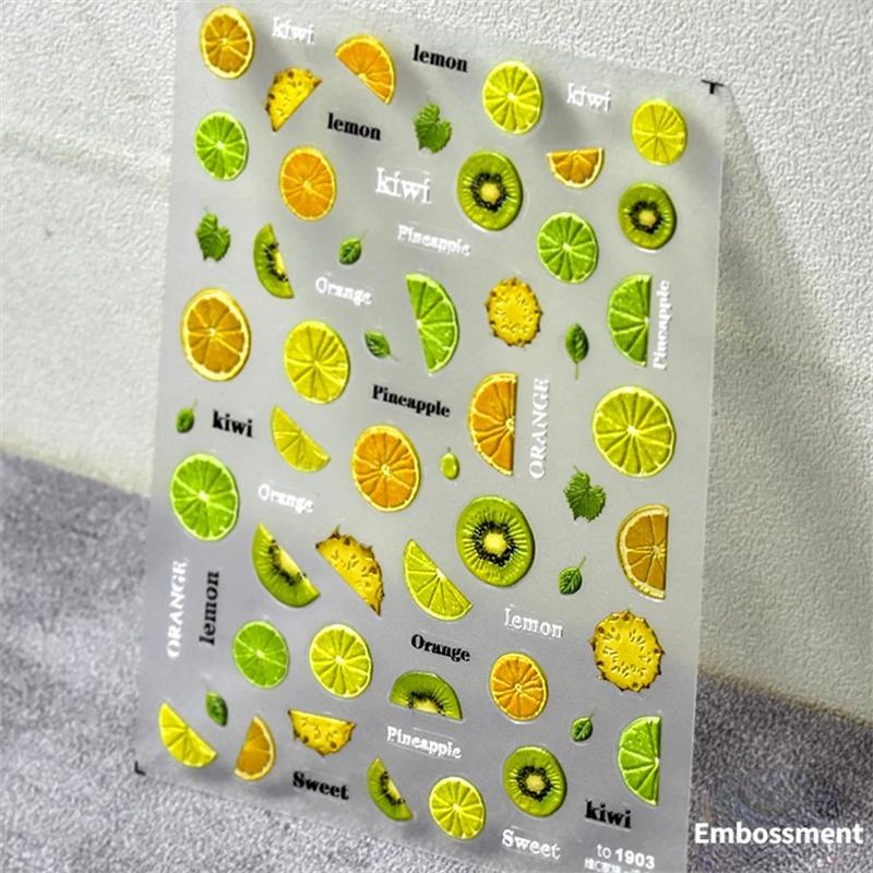 1 piece5D cute fruit jelly nail stickers red and green apple high quality nail stickers new embossed nail art decoration sticker