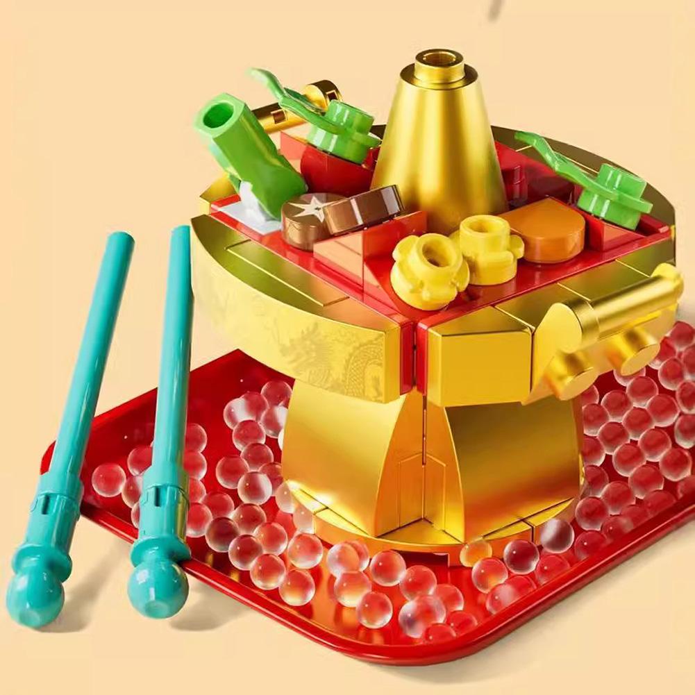 6 Box Food Building Blocks Toys Kids Pretend Play Hot Pot Steak Sushi Roast Duck Hamburger Building Blocks