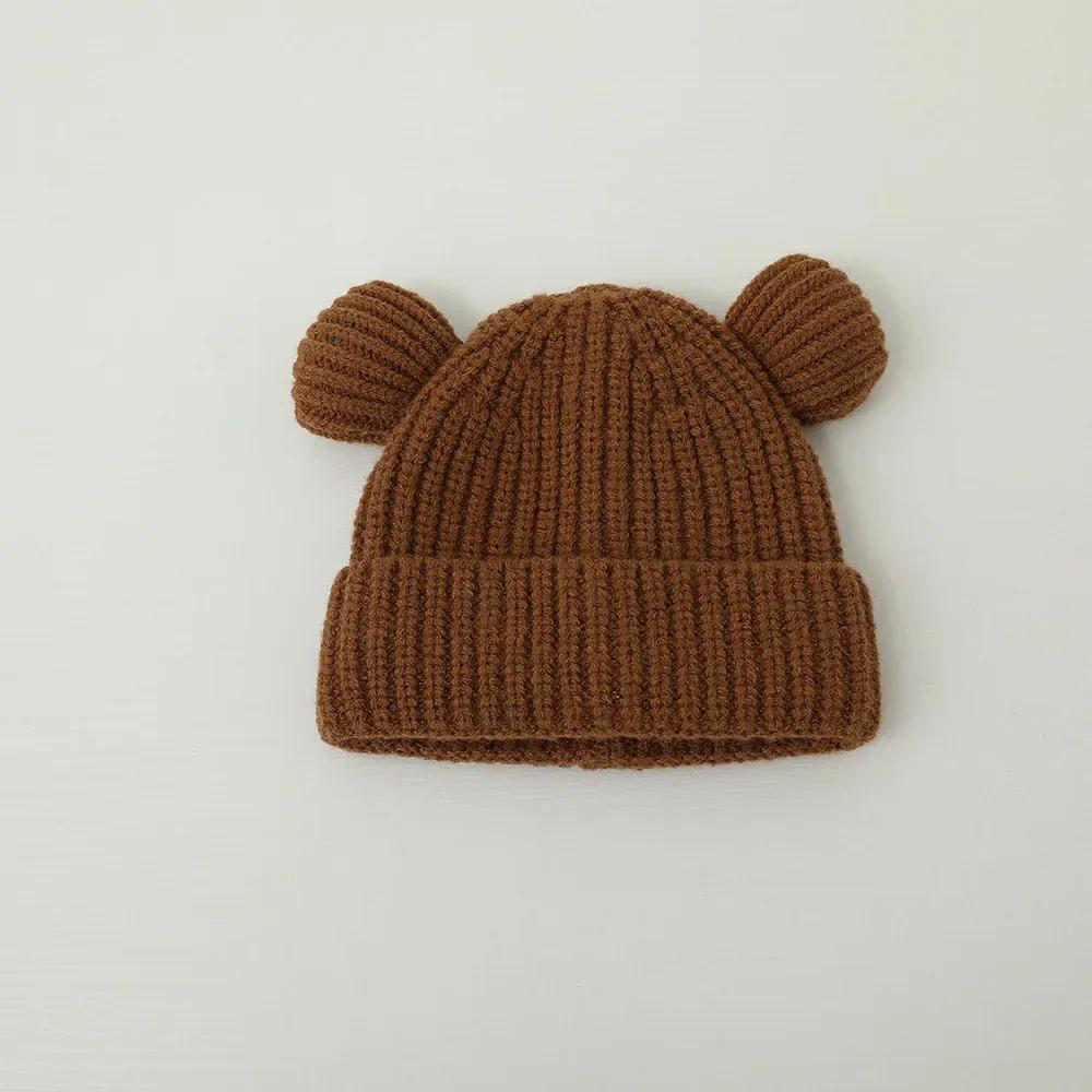 1 шт. теплая шапочка для новорожденного мальчика и девочки, милая мультяшная шапочка с медведем для малышей, вязаная крючком, теплая вязаная шапка на осень и зиму