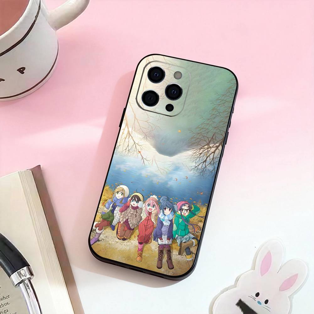 Y-Yuru C-Camp Anime Phone Case For iPhone 17,16,15,14,13,12,11 Plus,Pro Max,Soft Silicone Black Cover
