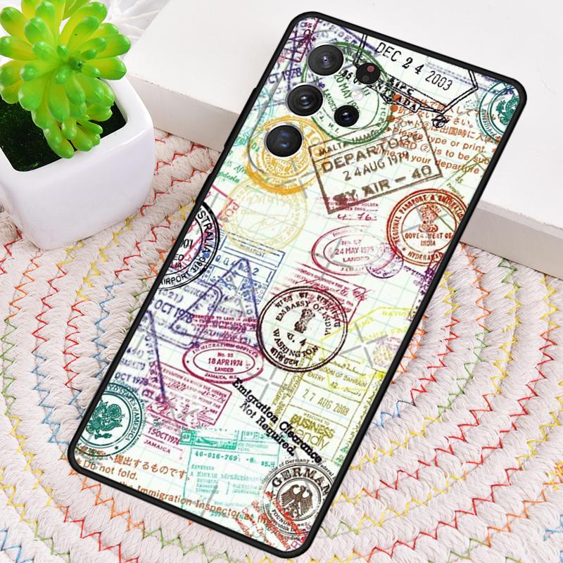Retro Post Card Passport Stamps Phone Case For Samsung Galaxy note 10 pro S26 S25 S24 S23 S22 Ultra Plus S21 FE S20 Cover