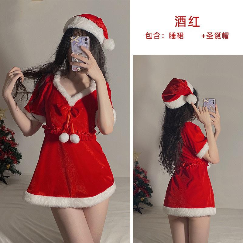 Sexy lingerie christmas uniform cute velvet cosplay sexy new dating robe nightdress