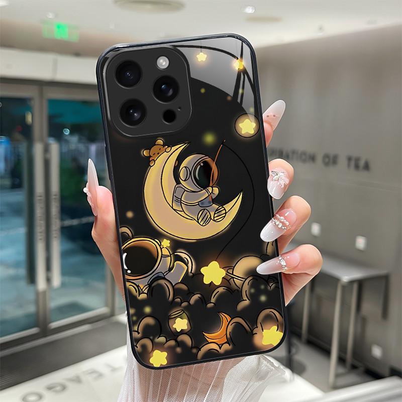 Для iPhone 16 15 Pro Max Plus 16E SE 2025 Закаленное Стекло Чехол для Телефона Крутой Мультяшный Тигр Дракон Защита Камеры Жесткая Задняя Крышка
