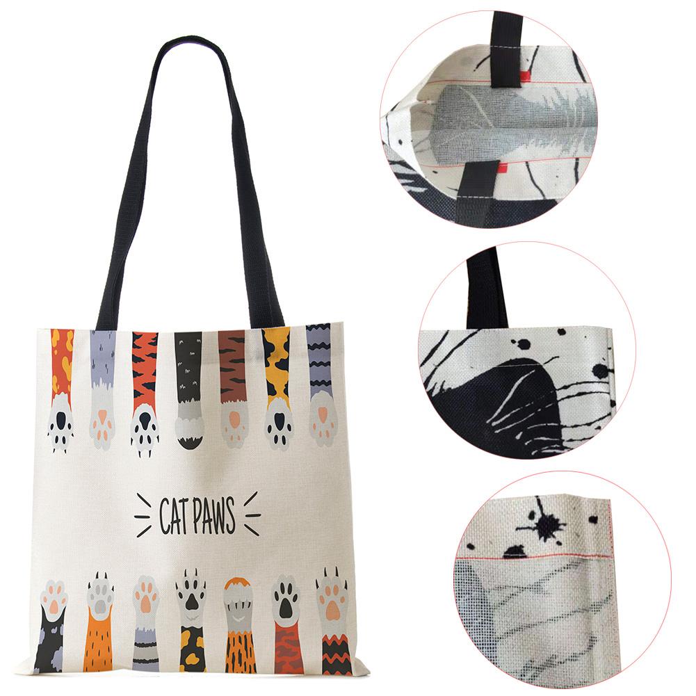 Cat Cartoon Shoulder Bag Reusable Shopper Kawaii Canvas Tote Bag Women Haajuku High Capacity Casual Folding Handbag
