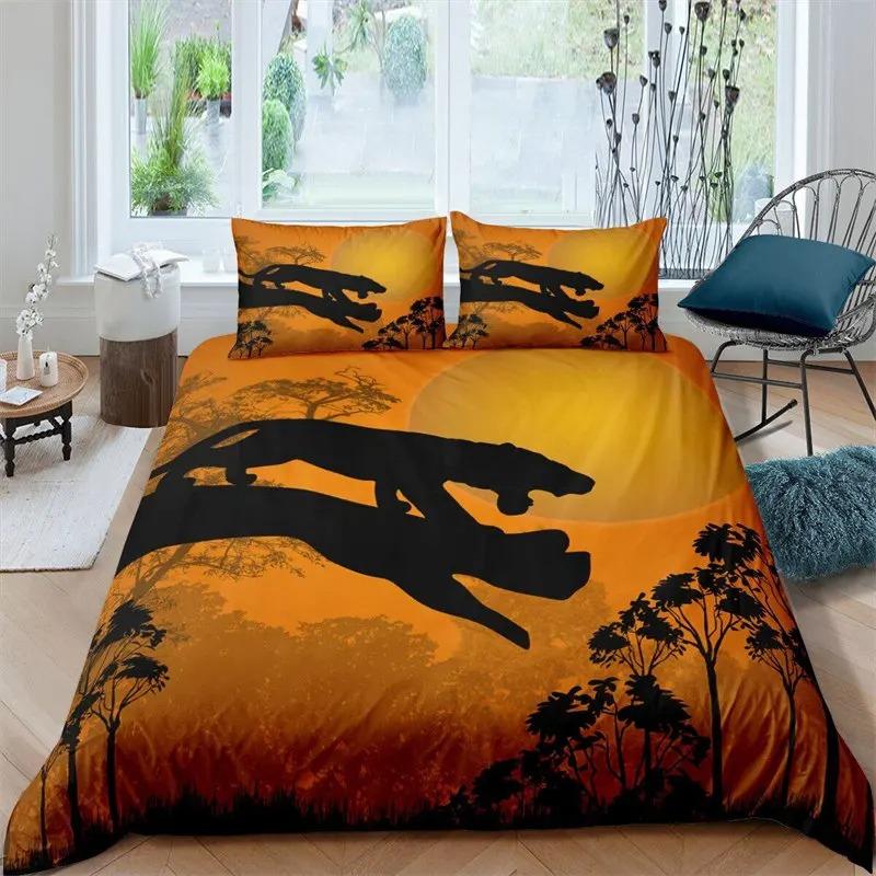 Tropical Animals Duvet Cover Exotic Animal Silhouette Sunset Bedding Set Full For Girls Boys Decor Hawaii Sea Wave Quilt Cover