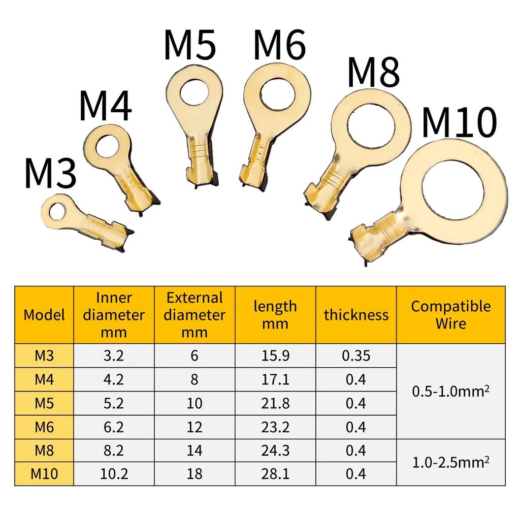 M3/M4/M5/M6/M8/M10 кольцевой наконечник провода быстроразъемный наконечник латунный обжимной наконечник набор ассорти