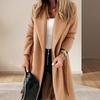 Winter Woolen Women Coat with Lace-up Belt Loose Solid Color Turn-down Collar Overcoat Cardigan Long Sleeves Mid Length Dating Commuting Jacket