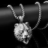 Wind Brown Bear Head Pendant European and American Men's Hip-hop Necklace Punk Animal Pendant Stainless Steel Sweater Chain