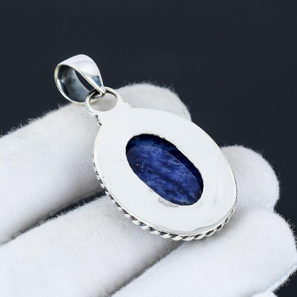 Содалит драгоценный камень, кулон ручной работы из стерлингового серебра 925 пробы, натуральный содалит, праздничный подарок для нее, ювелирные изделия для особых случаев