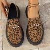 Женские леопардовые лоферы на массивной подошве с цепочкой, слипоны на платформе, повседневная обувь, женская мода 2025, осенние, нескользящие балетки, большие размеры