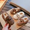 Туфли принцессы для девочек Шикарные теплые детские плюшевые туфли с простым бантом 2024 Осень Зима Новые Мокасины для девочек Повседневные Мягкая подошва