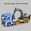 1:48 Flatbed Trailer Excavator Model Toy Car Sound Light Movable Joint Inertial Sliding Engineering Vehicles Boys Hobby Turcks