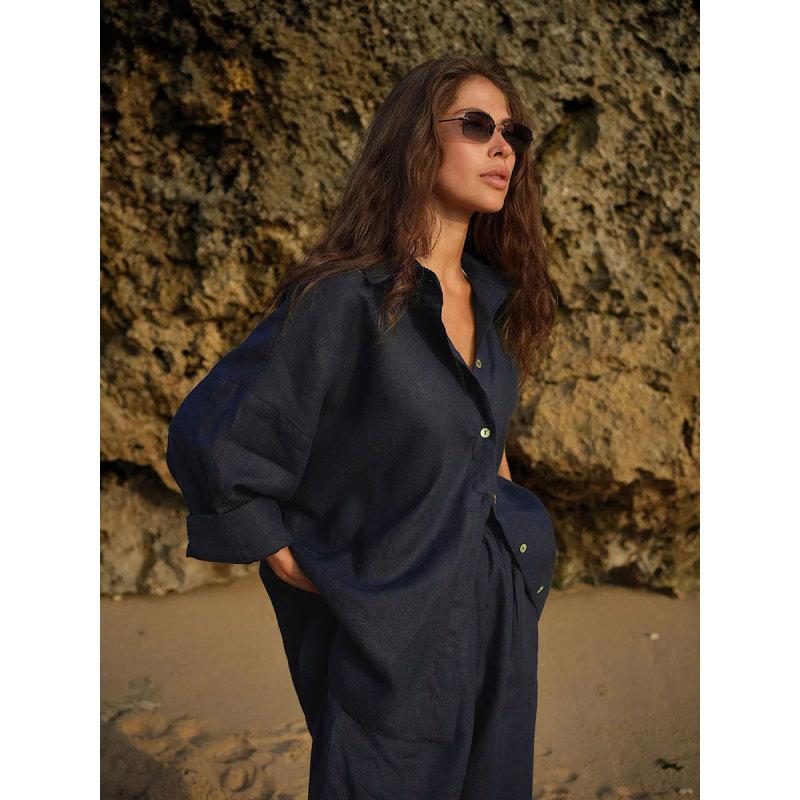 Tooxika Ladies Новый свободный комплект из хлопковой рубашки и широких брюк