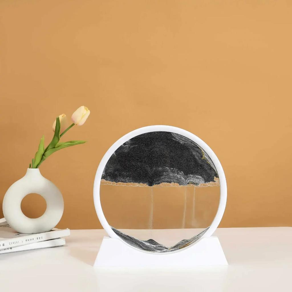 3D Sandscape Moving Sand Art Картина Quicksand Craft Круглое стекло Глубокая морская жидкость Песочные часы Текучая песчаная картина Домашний декор Подарок