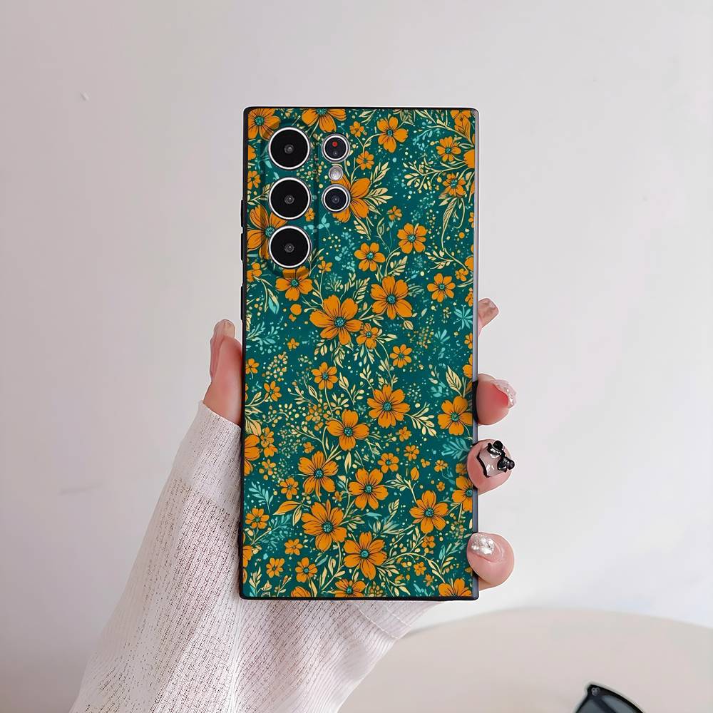 INS Модный чехол для телефона с цветами для Samsung Galaxy S25 S24 S22 S23 Ultra S21 S20 Plus 5G Матовый нескользящий чехол-бампер Мягкий чехол