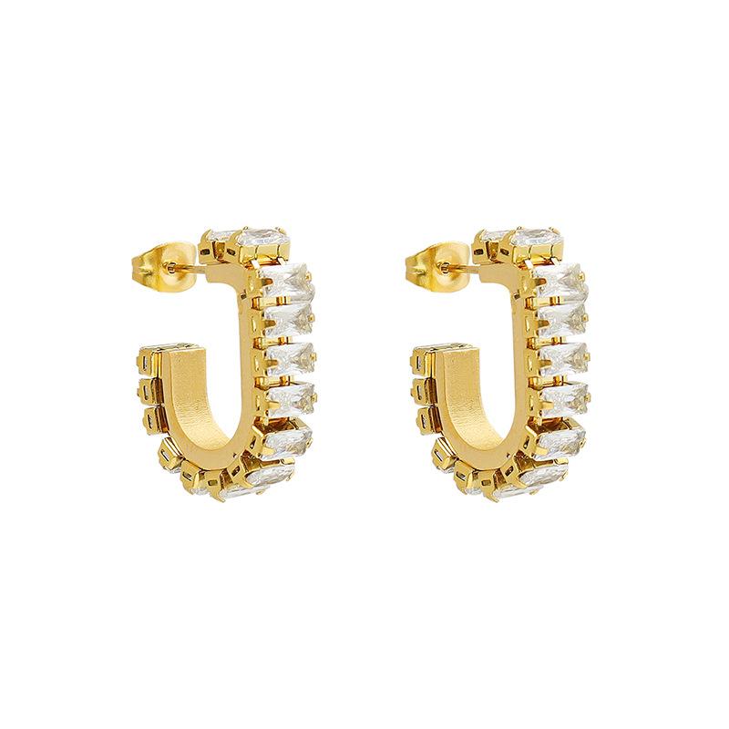 Fashion Hypoallergenic Jewelry 18K Gold Plated Stainless Steel Iced Out Cubic Zirconia Tennis Stud Earrings YF2616