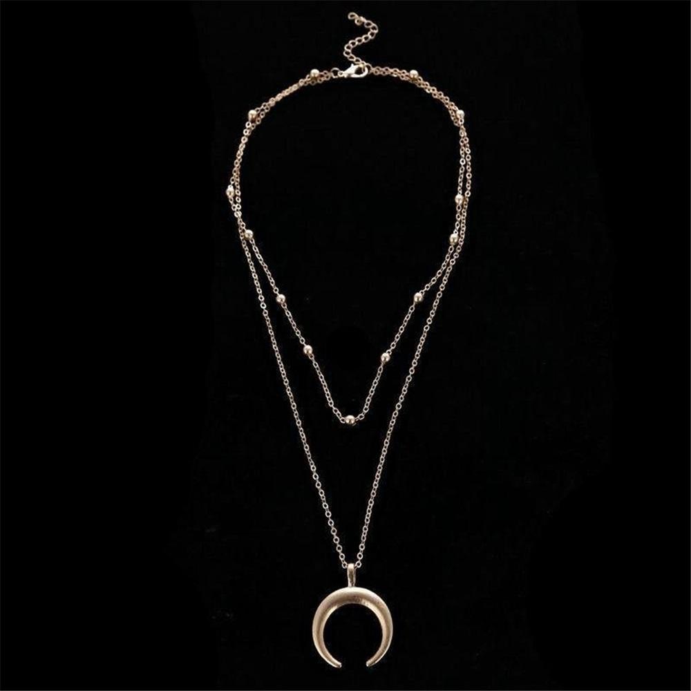 Simple Moon Pendant Double-Layer Necklace, Women's Fashion Jewelry, New Double-Angle Statement Necklace