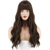MERISIHAIR Ladies Fashion Long Curly Hair Wig with Bangs Synthetic Fiber Wavy Wig Black Brown Blonde Blue for Women Cosplay Daily Wear
