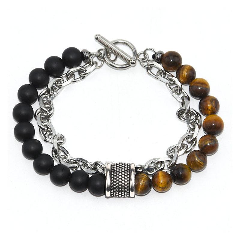 Мужской браслет из натурального камня «Карта» и нержавеющей стали - Уникальная модная бижутерия