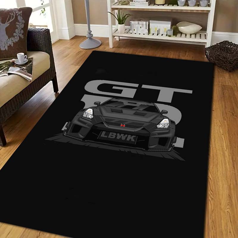 G GTR J JDM Racing Car Print Flannel Area Rug Non Slip Soft Floor Mat For Sofa Bedroom Indoor Home Decor Entrance Carpet Gift