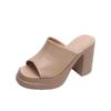 Thick Heel Outer Slippers Women's Summer 2025 New Super High Heel Fish Mouth One-word Drag Platform High Heel Waterproof Table Shoes
