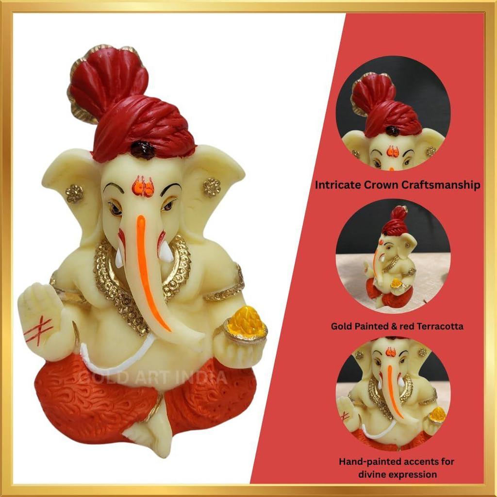 Ganesha Idol with Red Pagdi for Home & Office Decor | Car Dashboard Idol Ganesha Murti Ganpati Idol for Home Decor