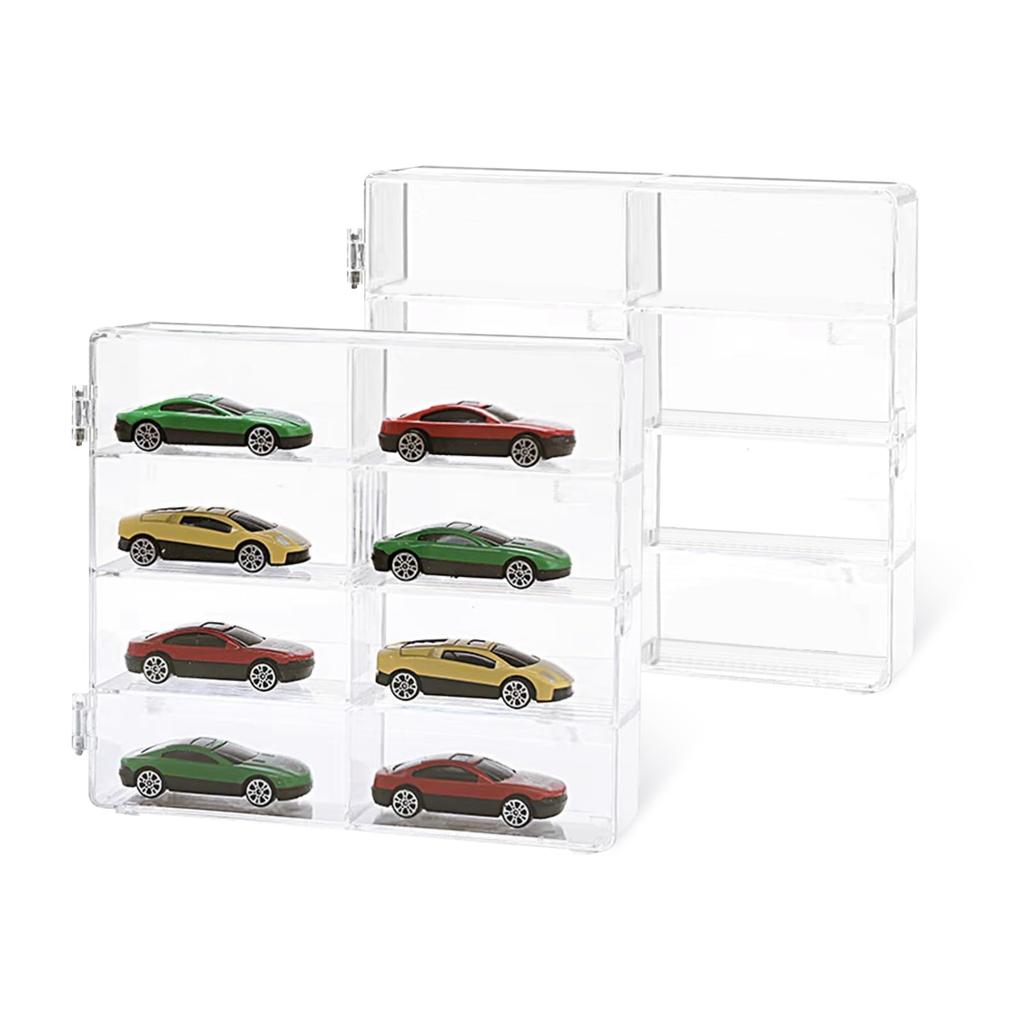 Siawadeky Tomica Set of 8 Holds 16 Scale Collection Case for Miniature and Display Case, 2, Compartments, Transparent, Dustproof, Waterproof, 1/64
