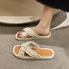 Summer Women's Pearl Flat One-shaped Sandals Slippers Home Casual Round Toe Cross Sandals Summer Women's Slippers Size 35-40