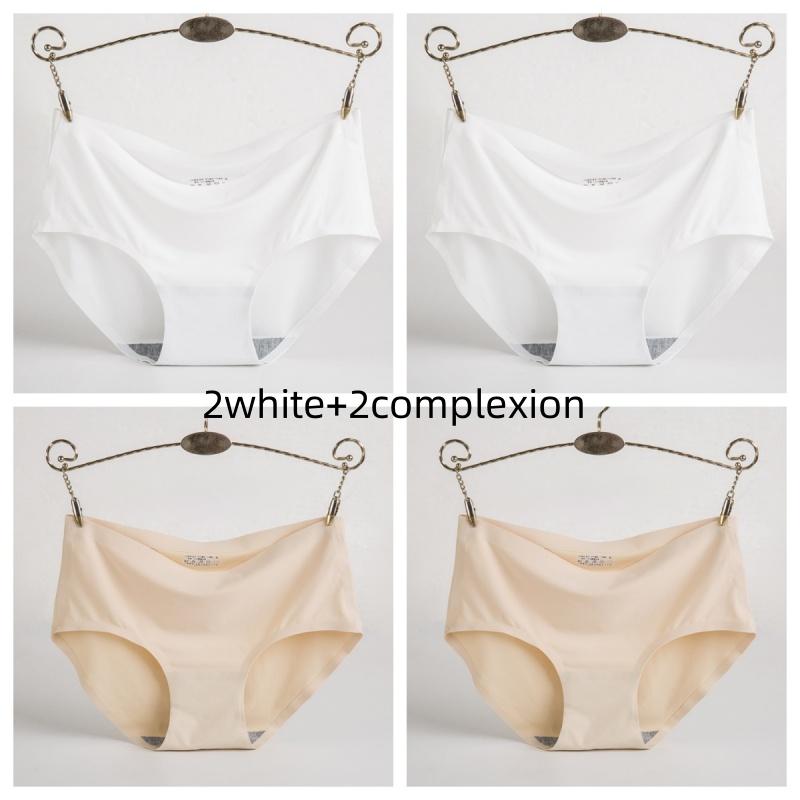 4Pcs Women Ice Silk Panties Elasticity Seamless Underwear Lingerie Solid Triangle Briefs Lingerie
