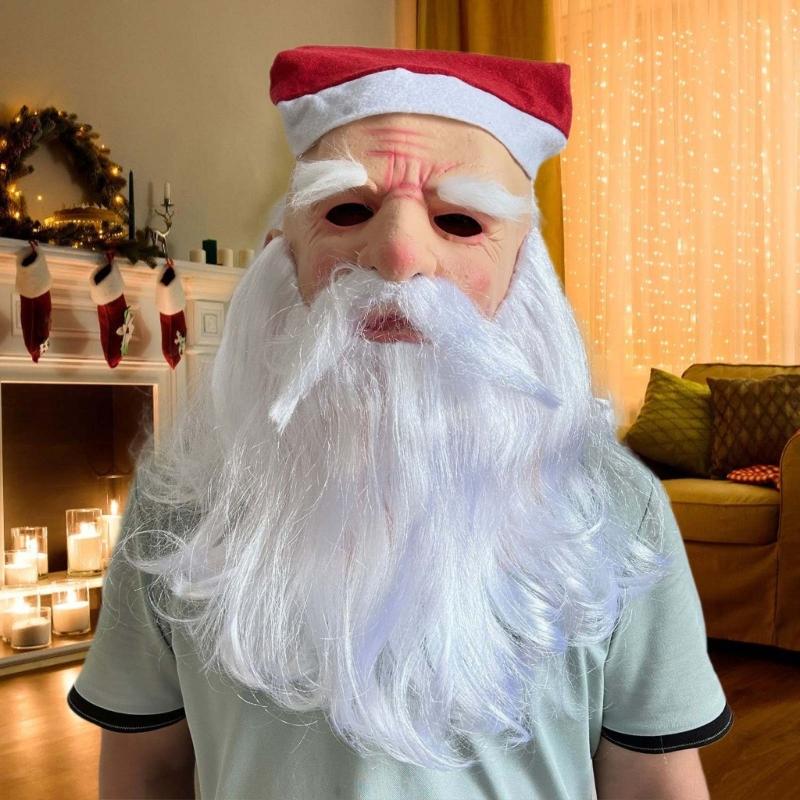 Костюм маски Санты Рождественские аксессуары костюма Санты для рождественской вечеринки, Костюм маски Санты со шляпой и бородой