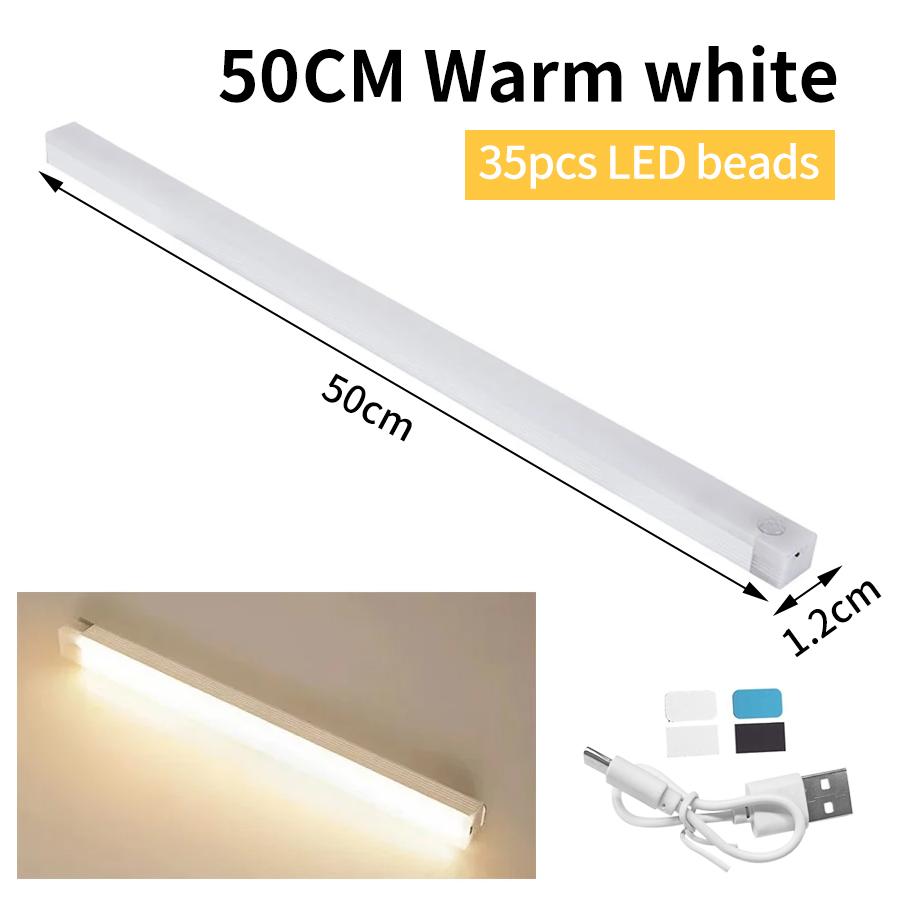 Rechargeable LED Night Light with Motion Sensor for Closet Cabinet Wardrobe Lamp Kitchen Staircase Backlight 10/20/30/50cm