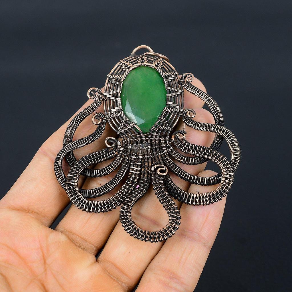 Изумрудная подвеска, Подвеска из медной проволоки 999 пробы, Ювелирные изделия с драгоценными камнями, Подвеска ручной работы, Потрясающие украшения, Подарок для нее