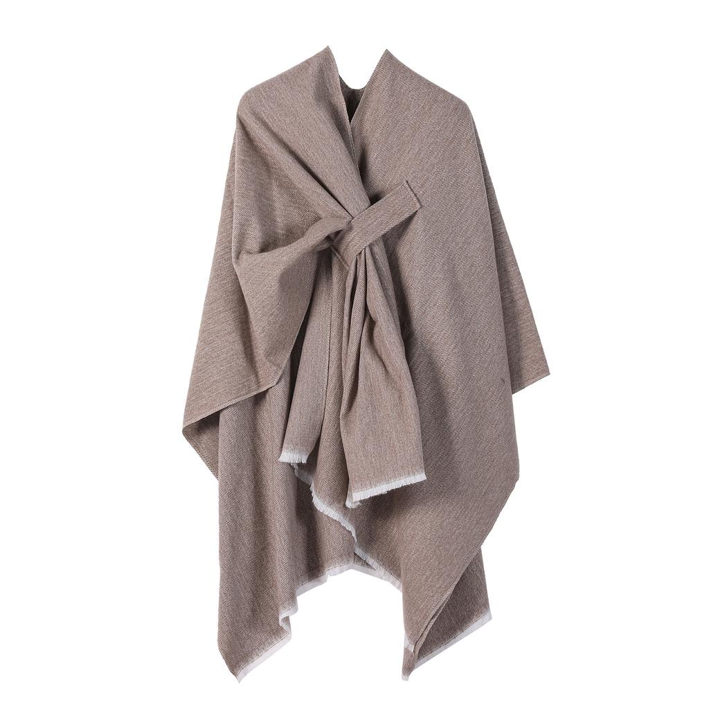 European and American Style Women's Fashion Shawl Knitted Solid Color Pashmina Split Tie Cape Autumn and Winter Warm Scarf