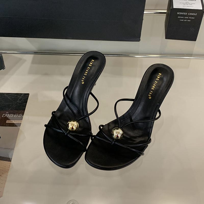 Fashion SUOJIAUN New Brand Women Slipper Fashion Narrow Band Ladies Elegant Sandal Shoes Thin High Heel Outdoor Dress Slides Pumps Shoes