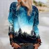Women Autumn Tops Loose Cat Beautiful Forest Print Causal Long Sleeve T-shirt Top Blouse