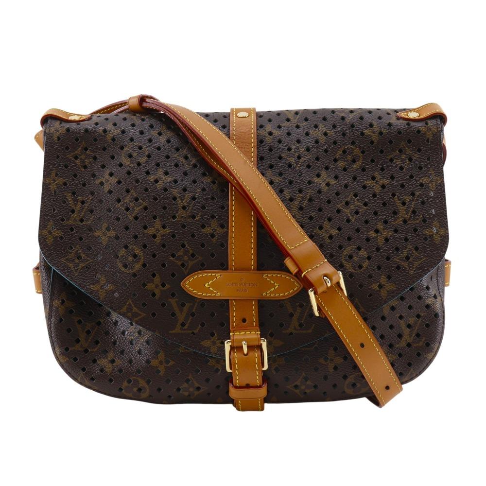 LOUIS VUITTON Saumur PM Shoulder Bag M93998 Tyu Luco Words Brown Monogram Perfo Women Used