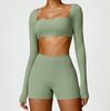 Women Tight‑Fit Yoga 2‑Piece Set, High‑Waist Quick‑Dry Long‑Sleeve Workout Outfit for Outdoor Running Fitness