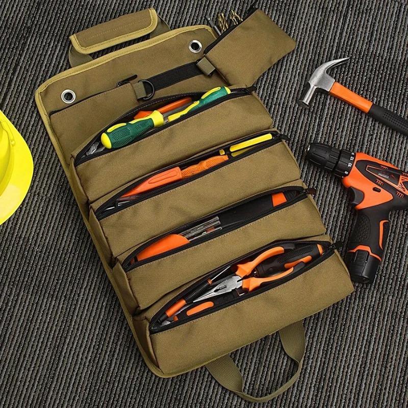 Heavy Duty Roll Up Tool Bag Organizer With 4 Tool Pouches And 2 Detachable Pouches