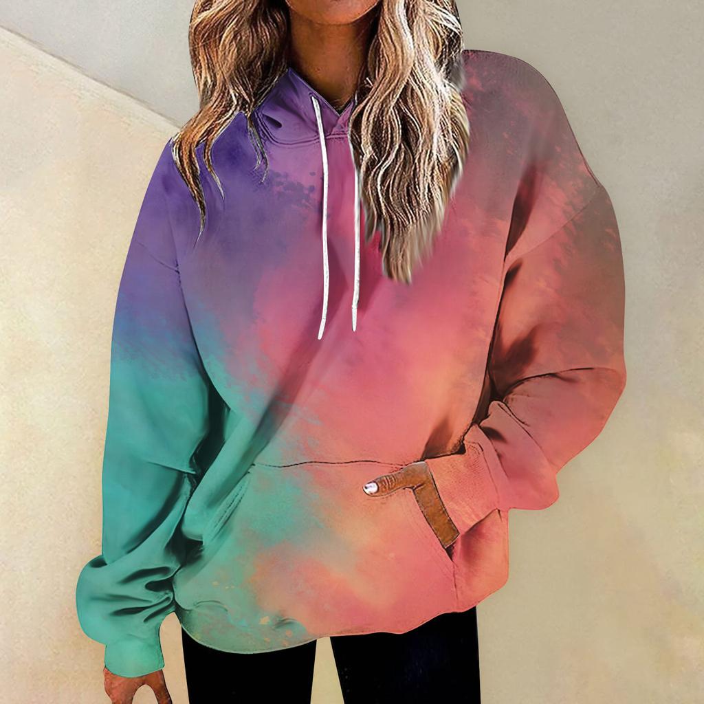 Felpe girocollo casual versatili quotidiane alla moda da donna Felpe con stampa patchwork sfumata a maniche lunghe giornaliere grafiche