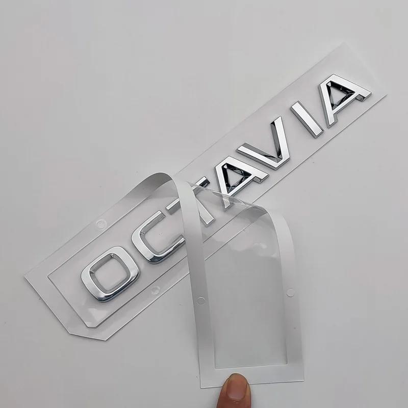 AAABU1 Car Chrome Black Logo Octavia Emblem Letters Car Rear Trunk Sticker For Skoda Octavia 1 2 3 4 MK3 MK4 MK5 RS VRS Accessories