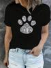 INAWLY Paw Print Round Neck Short Sleeve T-Shirt, Graphic Women Tee Soft Short Sleeve Fashion Female Clothes
