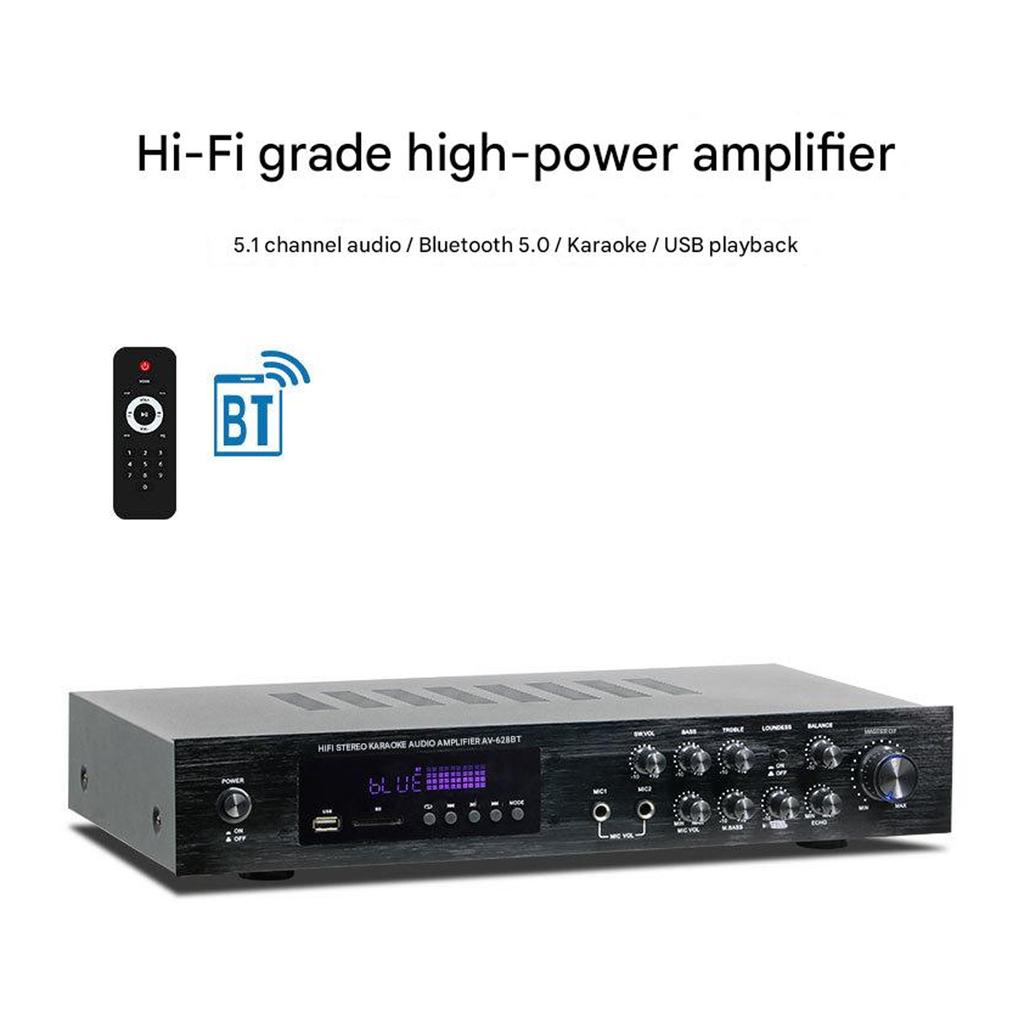 Музыкальный усилитель 120x2 Вт+80 Втx2+80 Вт с поддержкой Bluetooth 5.1, слотом для USB-карты и FM-радио для домашнего развлечения
